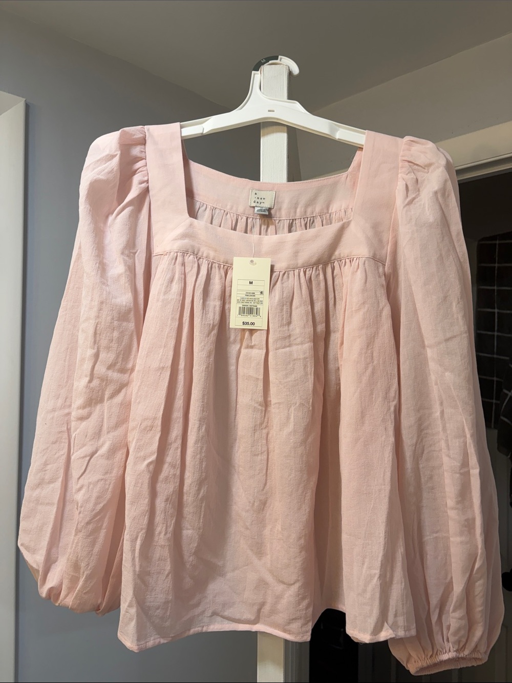 a new day Light Pink Square Neck Puff Sleeve Blouse